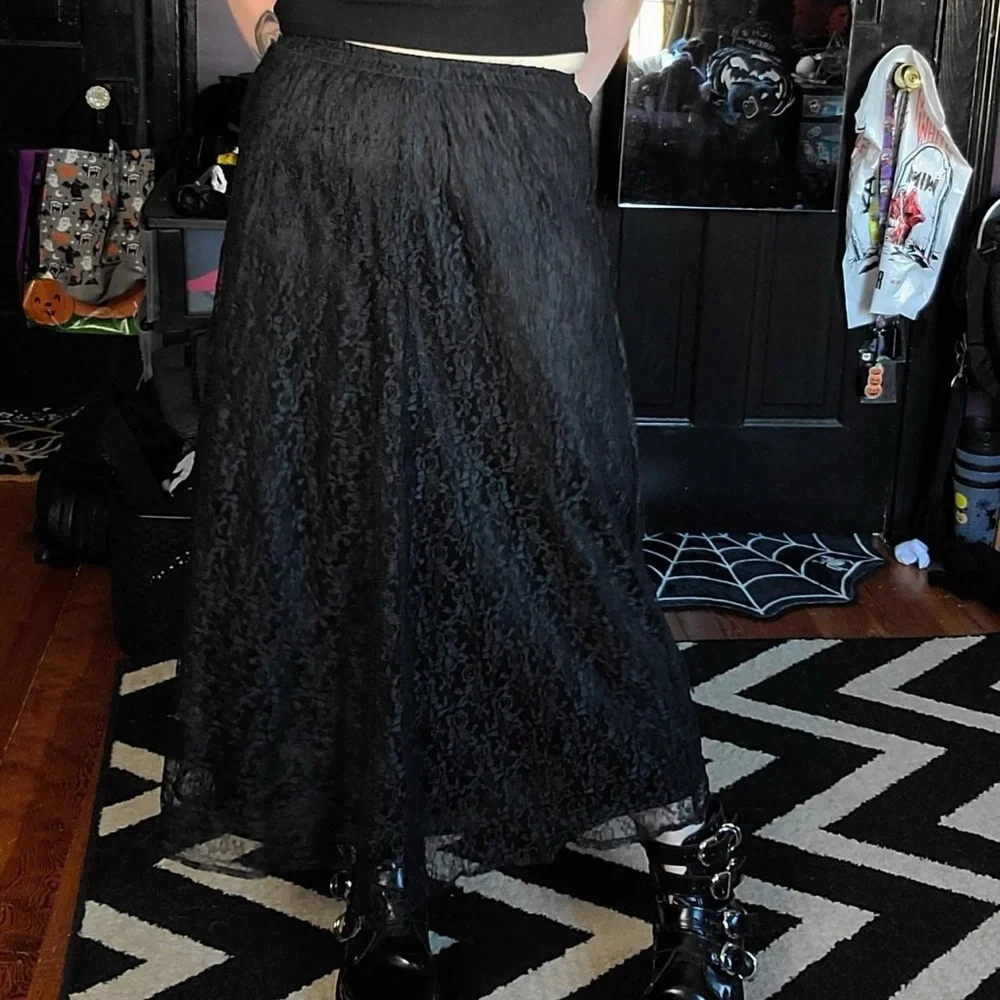 Whimsigoth Black Lace Maxi Skirt y2k - Picture 4 of 8